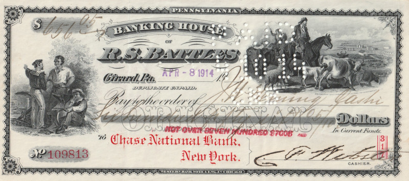 USA Check National Bank New York 1914

XF