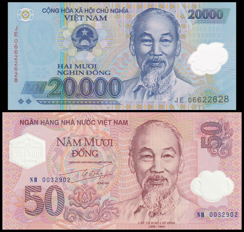 Vietnam 50 Dong 2001, 20000 Dong 2006. 2 pcs.

P-118, 120a; UNC