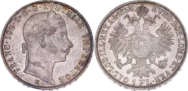 Austria 1 Florin 1858 E

KM# 2219, N# 7004; Silver 12.35 g.; Franz Joseph I; M...