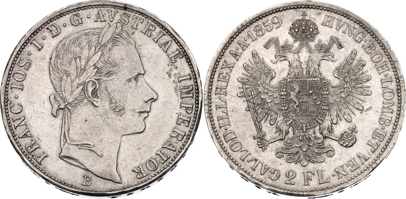 Austria 2 Florin 1859 B

KM# 2230, N# 33642; Silver 24.68 g; Franz Joseph I; K...