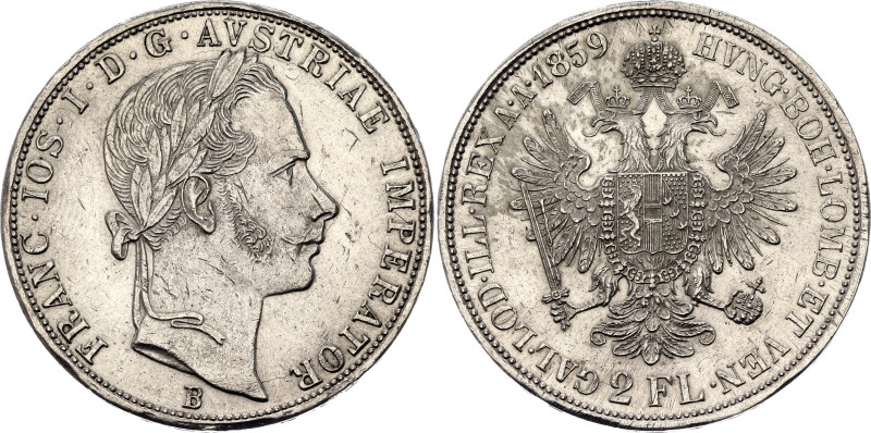 Austria 2 Florin 1859 B

KM# 2230, N# 33642; Silver 24.70 g.; Franz Joseph I; ...