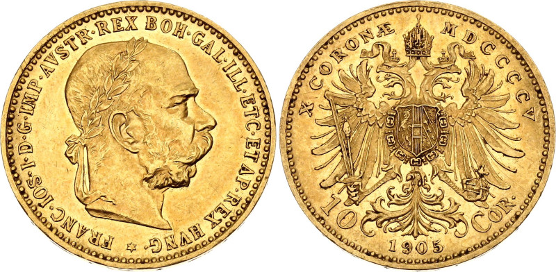 Austria 10 Corona 1905 MDCCCCV

KM# 2805, Fr# 506, N# 33244; Gold (.900) 3.40 ...