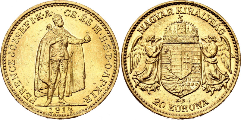 Hungary 20 Korona 1914 KB

KM# 486, ÉH# 1489, N# 33163; Gold (.900) 6.77 g.; F...