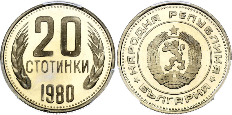 Bulgaria 20 Stotinki 1980 PCGS PR67 DCAM

KM# 80, N# 1985; Nickel brass., Proo...