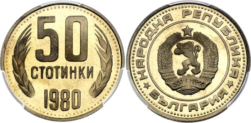 Bulgaria 50 Stotinki 1980 PCGS PR67 DCAM

KM# 89, N# 4029; Nickel brass., Proo...