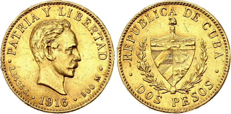 Cuba 2 Pesos 1916

KM# 17, JMA# 97, N# 34183; Gold (.900) 3.34 g.; José Martí;...
