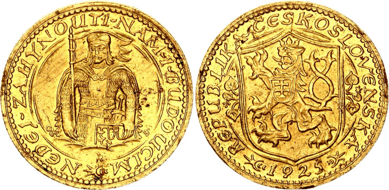 Czechoslovakia Dukat 1925

KM# 8, Fr# 2, N# 19852; Gold (.986) 3.49 g.; Svatov...