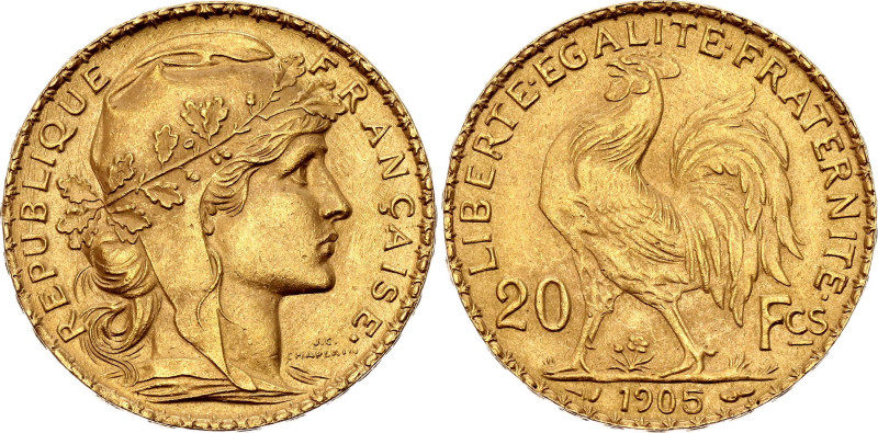 France 20 Francs 1905

KM# 847, N# 7022; Gold (.900) 6.45 g.; Paris Mint; UNC ...