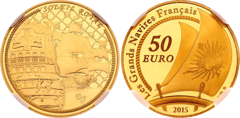 France 50 Euro 2015 NGС PF69

KM# 2241, N# 323359; Gold (.920) 8.45 g., Proof;...