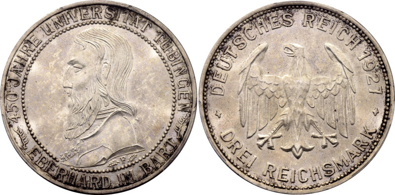 Germany - Weimar Republic 3 Reichsmark 1927 F PCGS MS63

KM# 54, N# 29884; Sil...