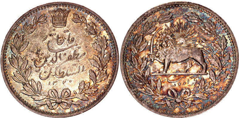 Iran 5000 Dinars 1902 AH 1320

KM# 976, N# 19017; Silver 23.03 g.; Mozaffar ad...