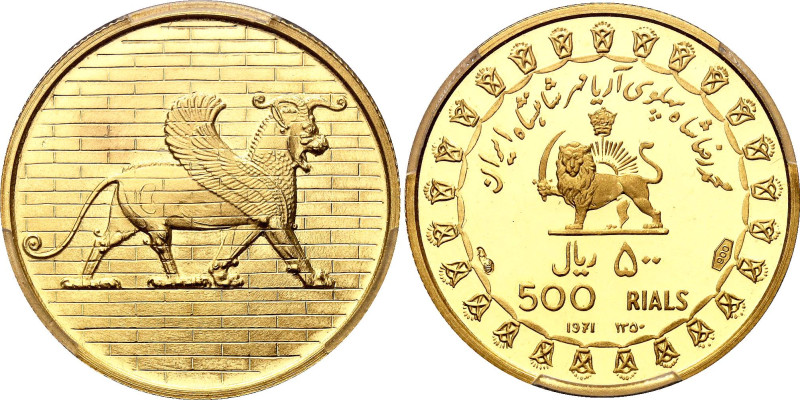 Iran 500 Rials 1971 SH 1350 PCGS PR67 DCAM

KM# 1189, N# 29166; Gold (.900) 6....