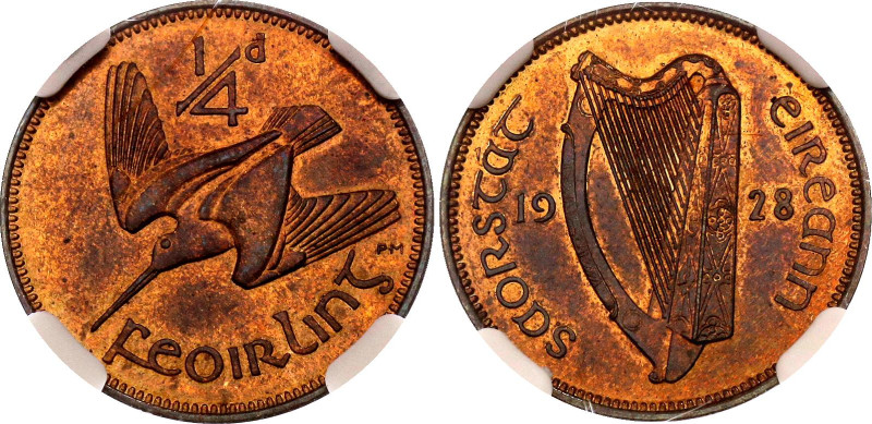 Ireland 1/4 Phingin 1928 NGC PF64 RB

KM# 1, Sp# 6632, N# 4314; Bronze., Proof...