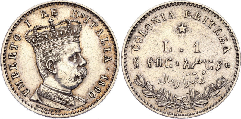 Italian Eritrea 1 Lira 1890 R

KM# 2, N# 33271; Silver 5.00 g.; Umberto I; Rom...