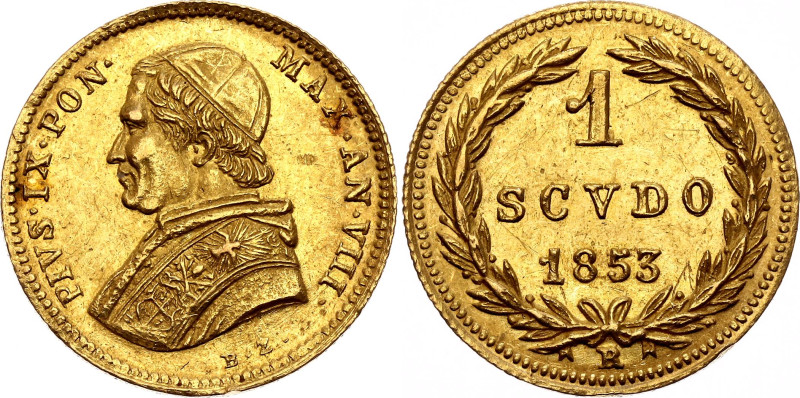 Italian States Papal States 1 Scudo 1853 (VIII) R

KM# 1358, N# 29196; Gold (....