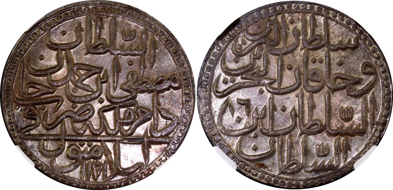 Ottoman Empire 1 Zolota 1757 AH 1171//86 NGC MS65

KM# 316, N# 49136; Silver 1...