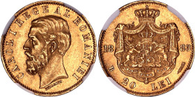 Romania 20 Lei 1883 B NGC MS62