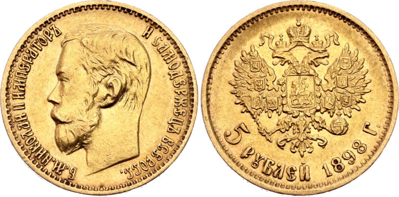 Russia 5 Roubles 1898 АГ

Bit# 20, Conros# 20/3; Gold (.900) 4.27 g.; XF/AUNC...