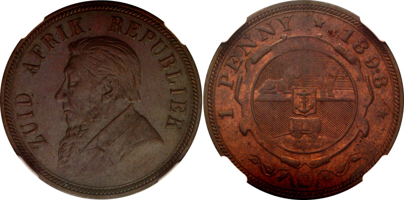 South Africa 1 Penny 1898 NGC MS62 BN

KM# 2, Hern# Z4, N# 18643; Bronze; Pret...