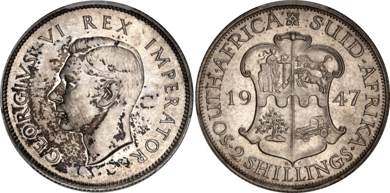 South Africa 2 Shillings 1947 PCGS PR64

KM# 29, Hern# S260, N# 10283; Silver ...