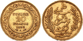 Tunisia 20 Francs 1892 A AH 1310