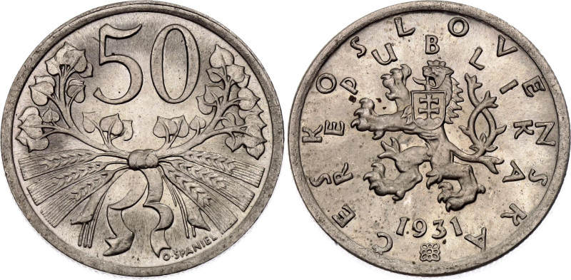 Czechoslovakia 50 Haleru 1931

KM# 2, Schön# 6, N# 3970; Copper-nickel; UNC wi...