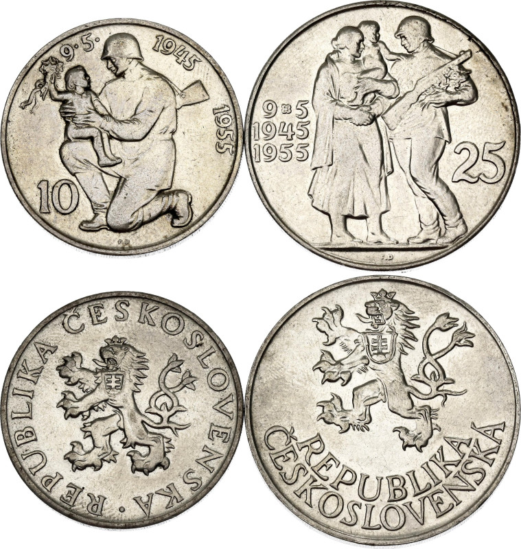 Czechoslovakia 10 - 25 Korun 1954 - 1955

KM# 40, 43; Silver Total 28.00 g.; 1...