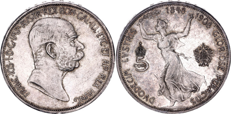 Austria 5 Corona 1908

KM# 2809, N# 12314; Silver 24.03 g.; Franz Joseph I; 60...