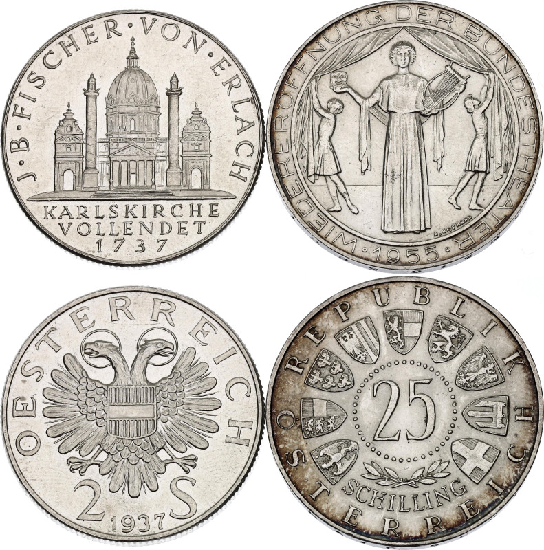 Austria 2 - 25 Schilling 1937 - 1955

KM# 2859, 2880; Silver., Total weight: 2...