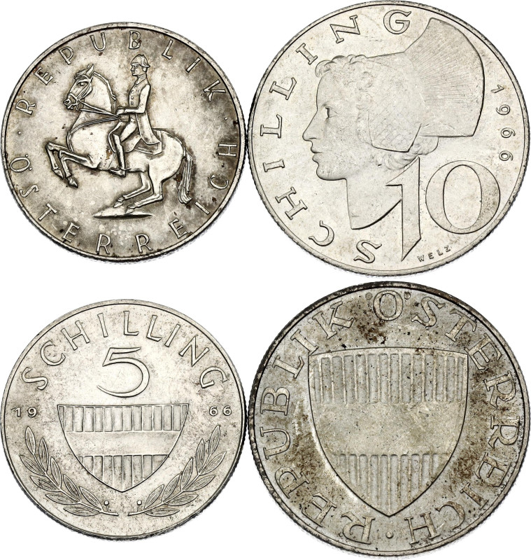 Austria 5 - 10 Schilling 1966

KM# 2889, 2882; Silver Total Weight: 12.70 g.; ...