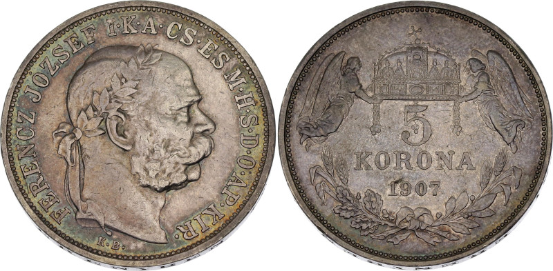 Hungary 5 Korona 1907 KB

KM# 488, N# 12866; Silver 24.00 g.; Franz Joseph I; ...