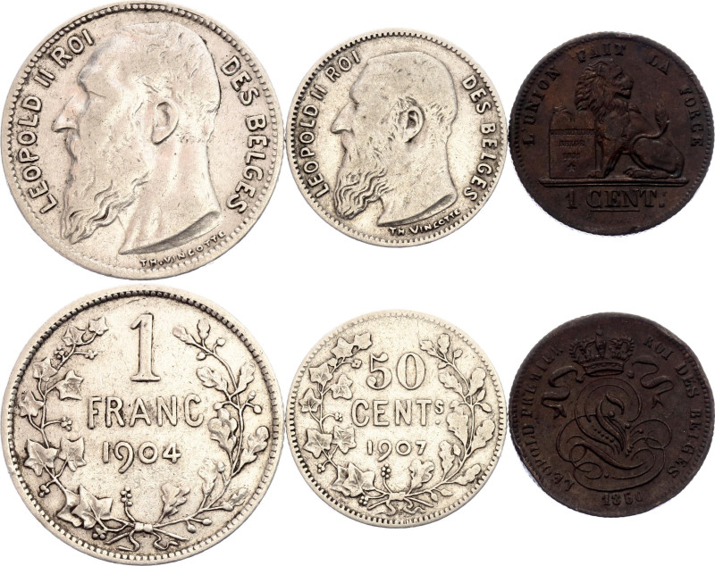 Belgium 1 - 50 Centimes - 1 Franc 1850 - 1907

KM# 1.2, 56.1, 60.1; French tex...