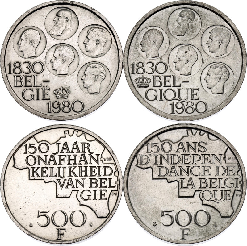 Belgium 2 x 500 Francs 1980

KM# 161, 162; French and Dutch texts; Silver (.92...