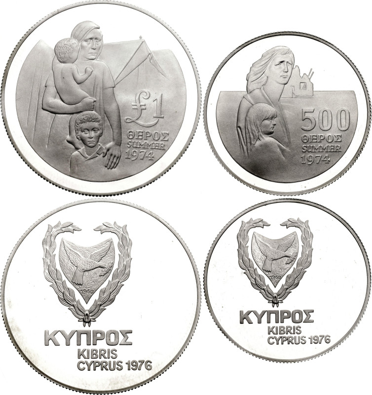 Cyprus 500 Mils - 1 Pound 1976

KM# 45a, 46a; Silver., Total weight: 43.50 g.,...