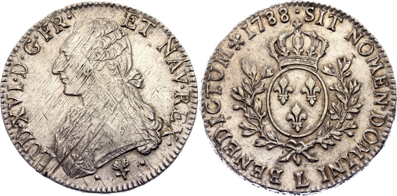 France 1 Ecu 1788 L

KM# 564.9, N# 5768; Silver 29.48 g.; Louis XVI; Bayonne M...