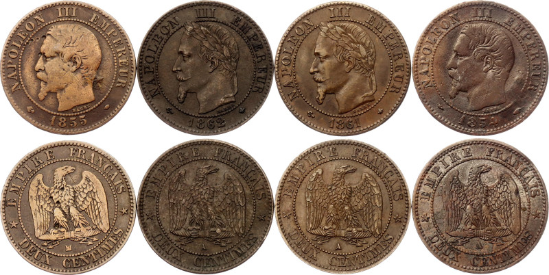 France 4 x 10 Centimes 1854 - 1862 A & MA

KM# 771.1, 771.6, 798.1; Bronze; Na...