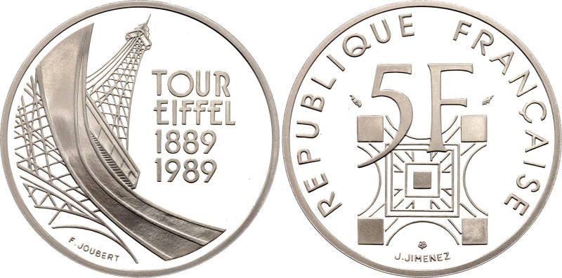 France 5 Francs 1989

KM# 968a, N# 23704; Silver 12.00 g., Proof; 100th Annive...