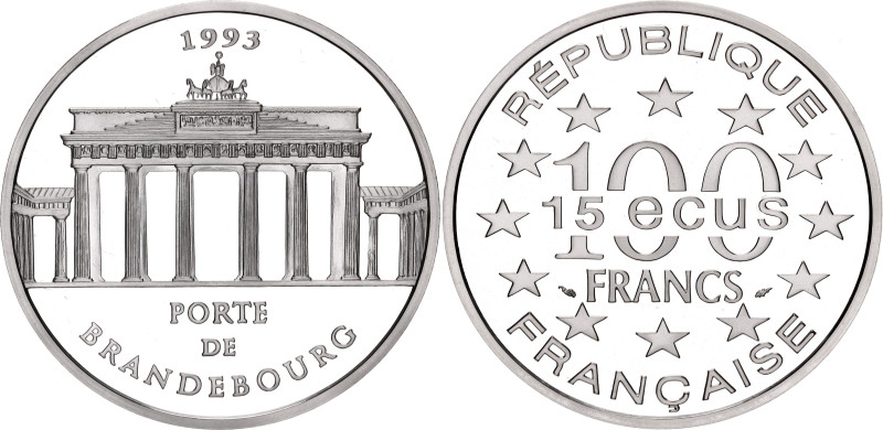 France 100 Francs / 15 Ecus 1993

KM# 1032, N# 81095; Silver 22.24 g., Proof; ...