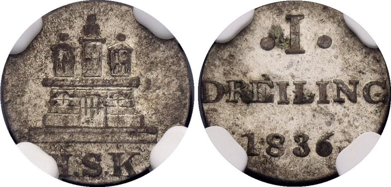 German States Hamburg 1 Dreiling 1836 HSK NGC MS65

KM# 543, AKS# 31, N# 86674...