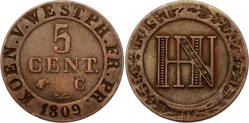 German States Westphalia 5 Centimes 1812 C

KM# 94, N# 13973; Copper; Jérôme B...