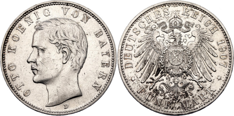 Germany - Empire Bavaria 5 Mark 1907 D

KM# 915, J# 46, N# 10914; Silver 27.78...