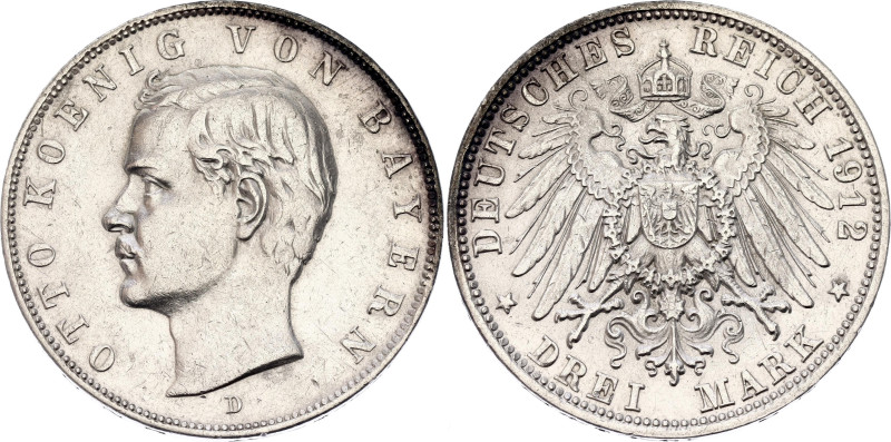 Germany - Empire Bavaria 3 Mark 1912 D

KM# 996, AKS# 202, N# 7937; Silver 16....