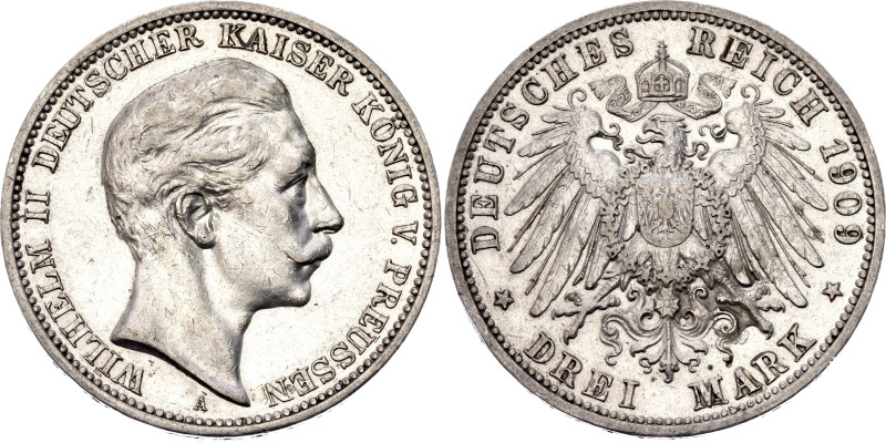 Germany - Empire Prussia 3 Mark 1909 A

KM# 527, AKS# 131, N# 3643; Silver 16....