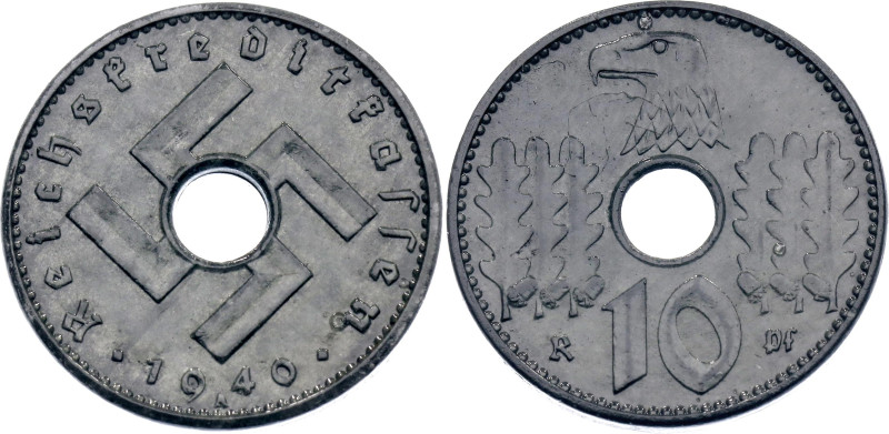 Germany - Third Reich 10 Reichspfennig 1940 A

KM# 99, AKS# 1, N# 8571; Zinc; ...