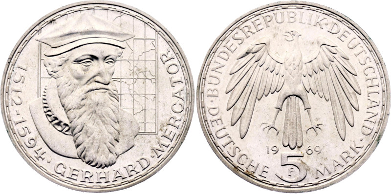 Germany - FRG 5 Deutsche Mark 1969 F

KM# 126.1, N# 3431; Silver 11.20 g.; 375...