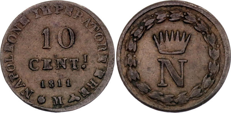 Italian States Kingdom of Napoleon 10 Centesimi 1809 M

C# 4, N# 23978; Silver...