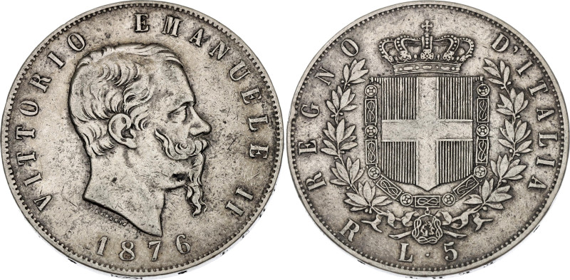 Italy 5 Lire 1876 R

KM# 8.4, N# 2290; Silver 24.89 g.; Vittorio Emanuele II; ...