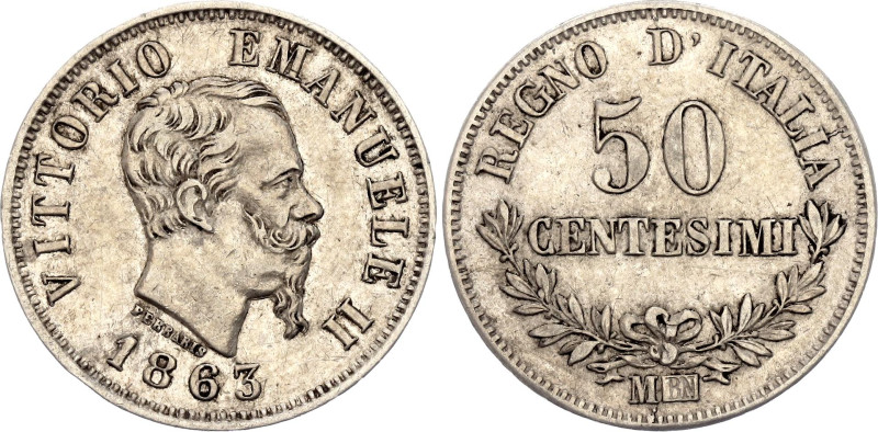 Italy 50 Centesimi 1863 M BN

KM# 14.1, N# 4258; Silver; Vittorio Emanuele II;...