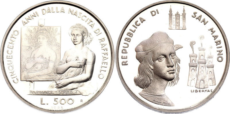 San Marino 500 Lire 1983 R

KM# 154, N# 13717; Silver 10.99 g., Proof; 500th A...