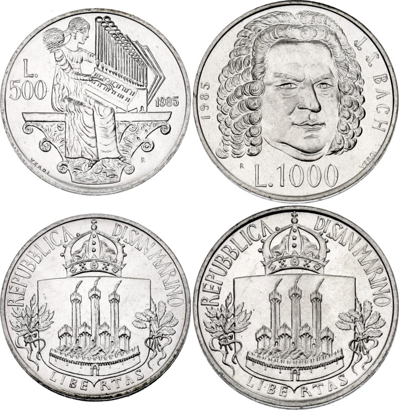 San Marino 500 - 1000 Lire 1985 R

KM# 182, 183; Silver., Total weight: 25.60 ...